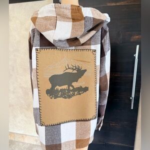Upcycled Jmierr Go Hunt Brown Plaid Hooded Shacket Size L